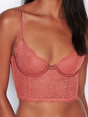 VICTORIA'S SECRET Unlined Demi Long Line Bra Top 34B Lace Bustier